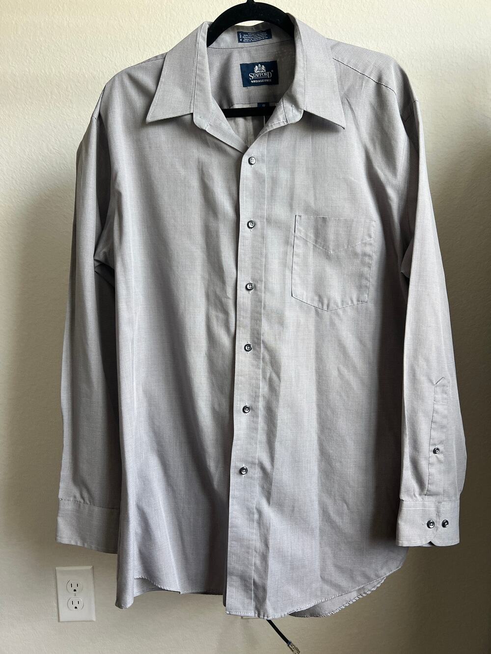 Stafford Mens Wrinkle Free Collared Button Up Long Sleeve Dress Shirt 17 34/35
